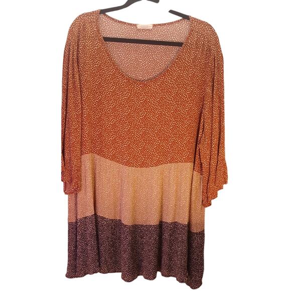 ODDI Color Blocked Tunic Ribbed Flowy Tiered Boho Top Size 2XL Rust Beige Blue - Picture 1 of 8